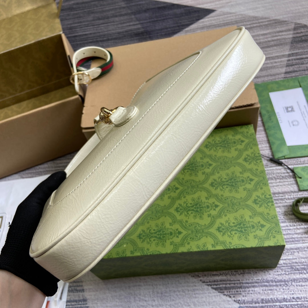 Luxury Gucci JACKIE SMALL SHOULDER BAG 27 IN WHITE CRACKED LACQUER CALFSKIN GOLD HARDWARE