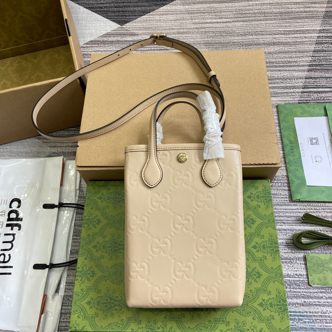 Luxury Gucci GG 20 SUPER MINI BAG WITH STRAP IN BEIGE CALFSKIN