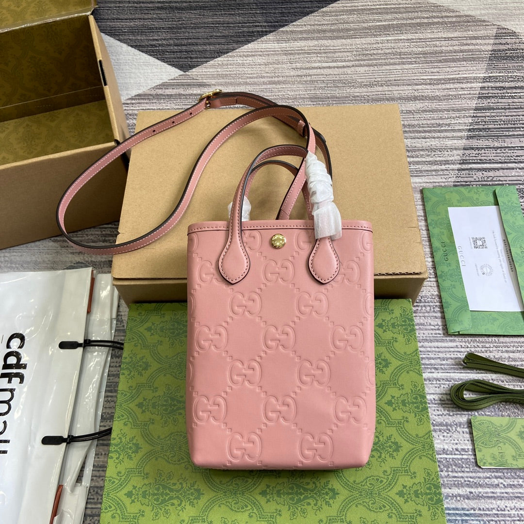 Luxury Gucci GG 20 SUPER MINI BAG WITH STRAP IN LIGHT PINK CALFSKIN