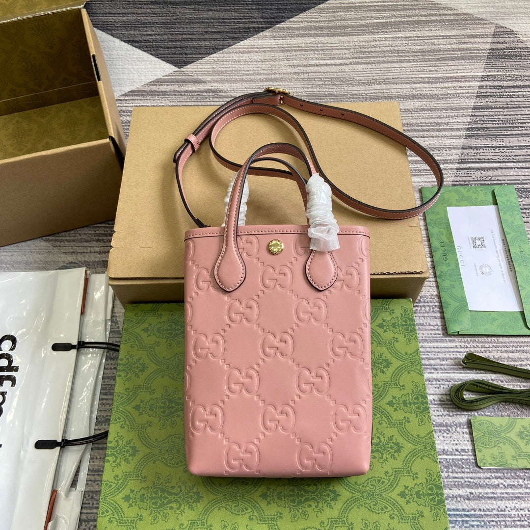 Luxury Gucci GG 20 SUPER MINI BAG WITH STRAP IN LIGHT PINK CALFSKIN