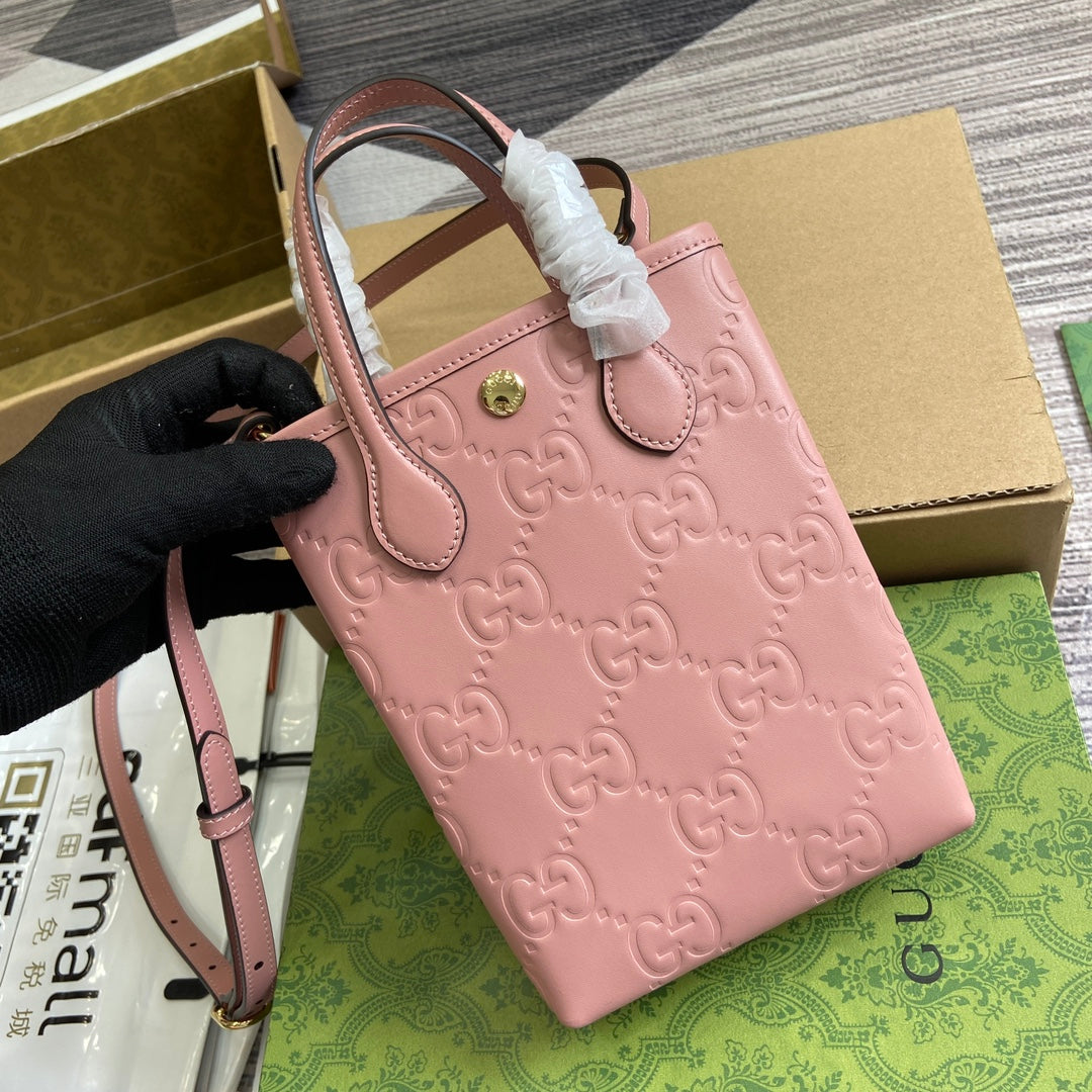 Luxury Gucci GG 20 SUPER MINI BAG WITH STRAP IN LIGHT PINK CALFSKIN