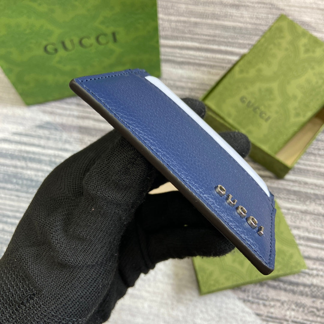 Luxury Gucci CARD HOLDER 10 IN CLASSIC BLUE CALFSKIN