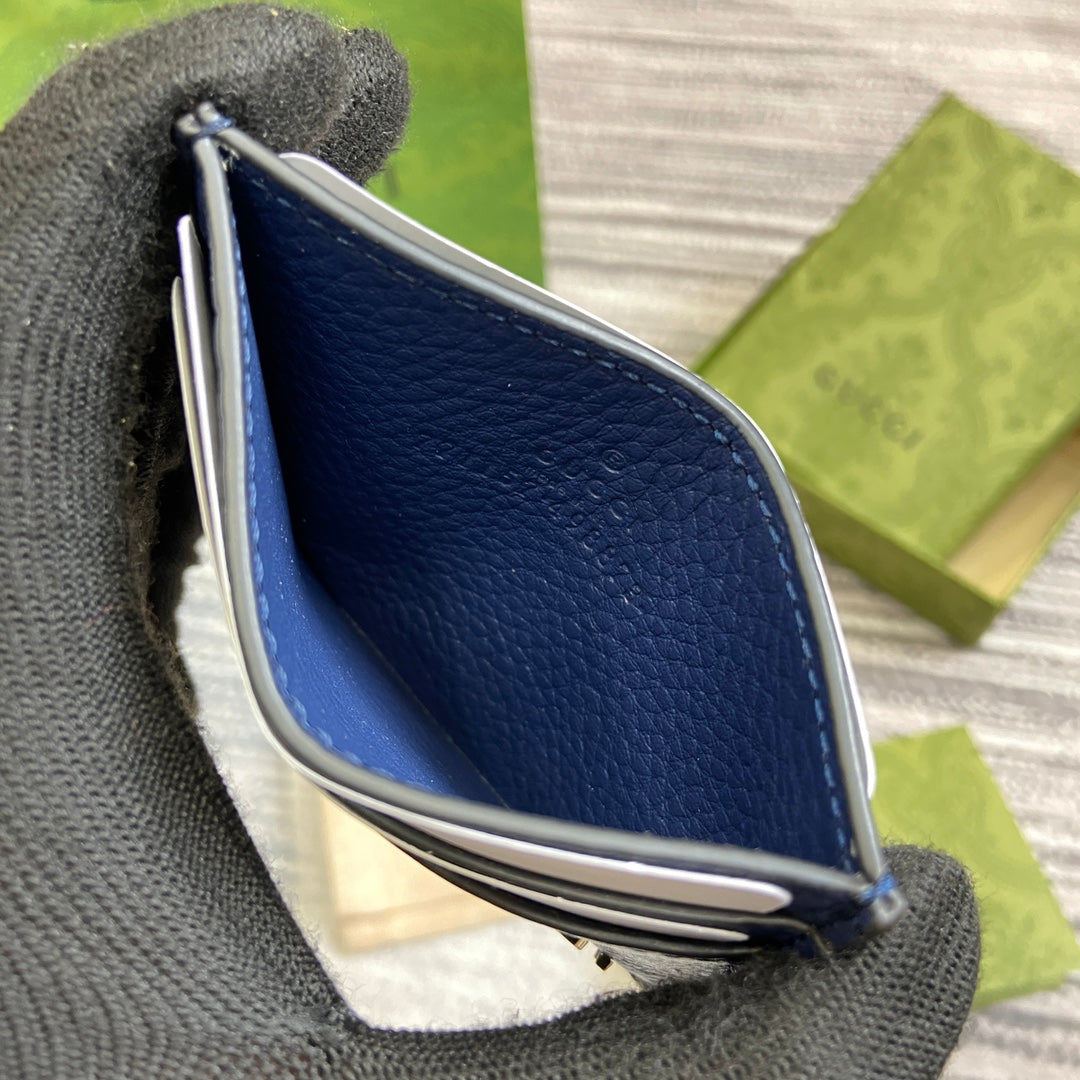 Luxury Gucci CARD HOLDER 10 IN CLASSIC BLUE CALFSKIN