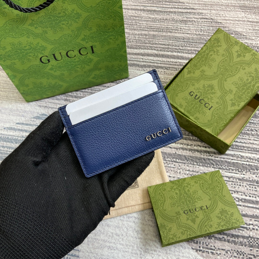 Luxury Gucci CARD HOLDER 10 IN CLASSIC BLUE CALFSKIN