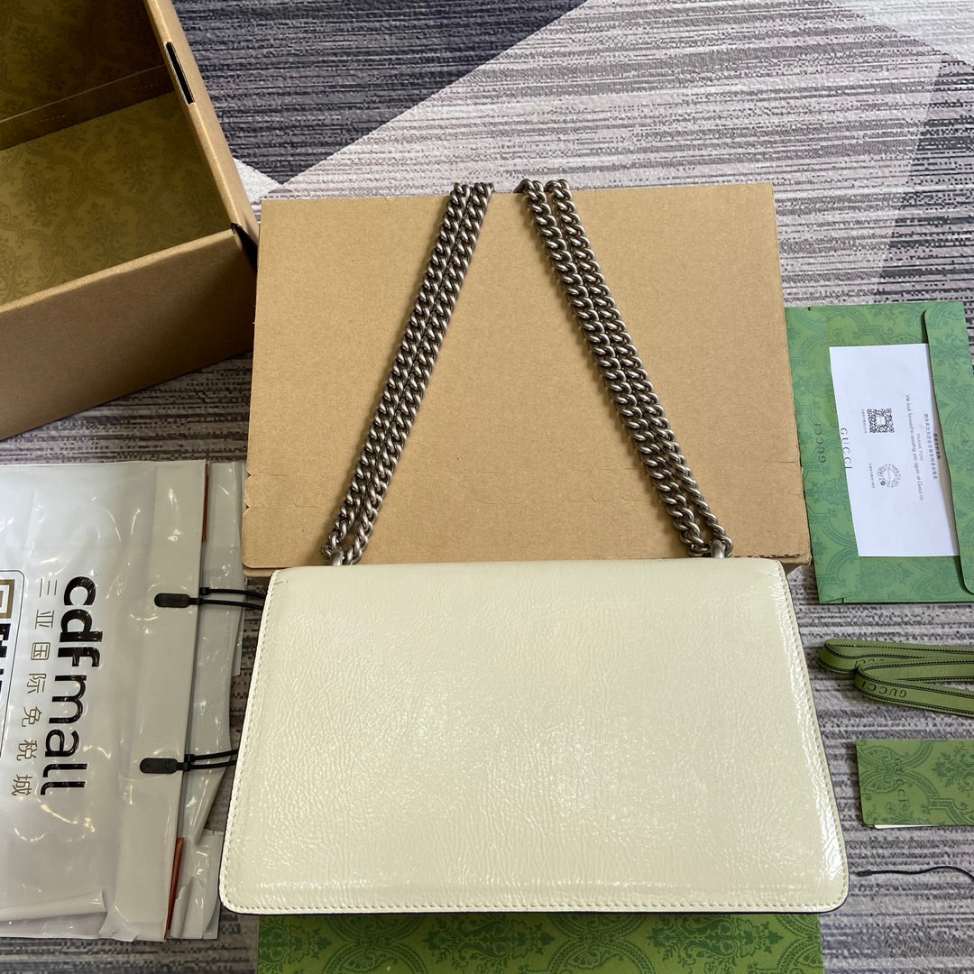 Luxury Gucci DYONYSUS SMALL SHOULDER BAG 28 IN WHITE LACQUER EMBOSSED CALFSKIN SILVER HARDWARE