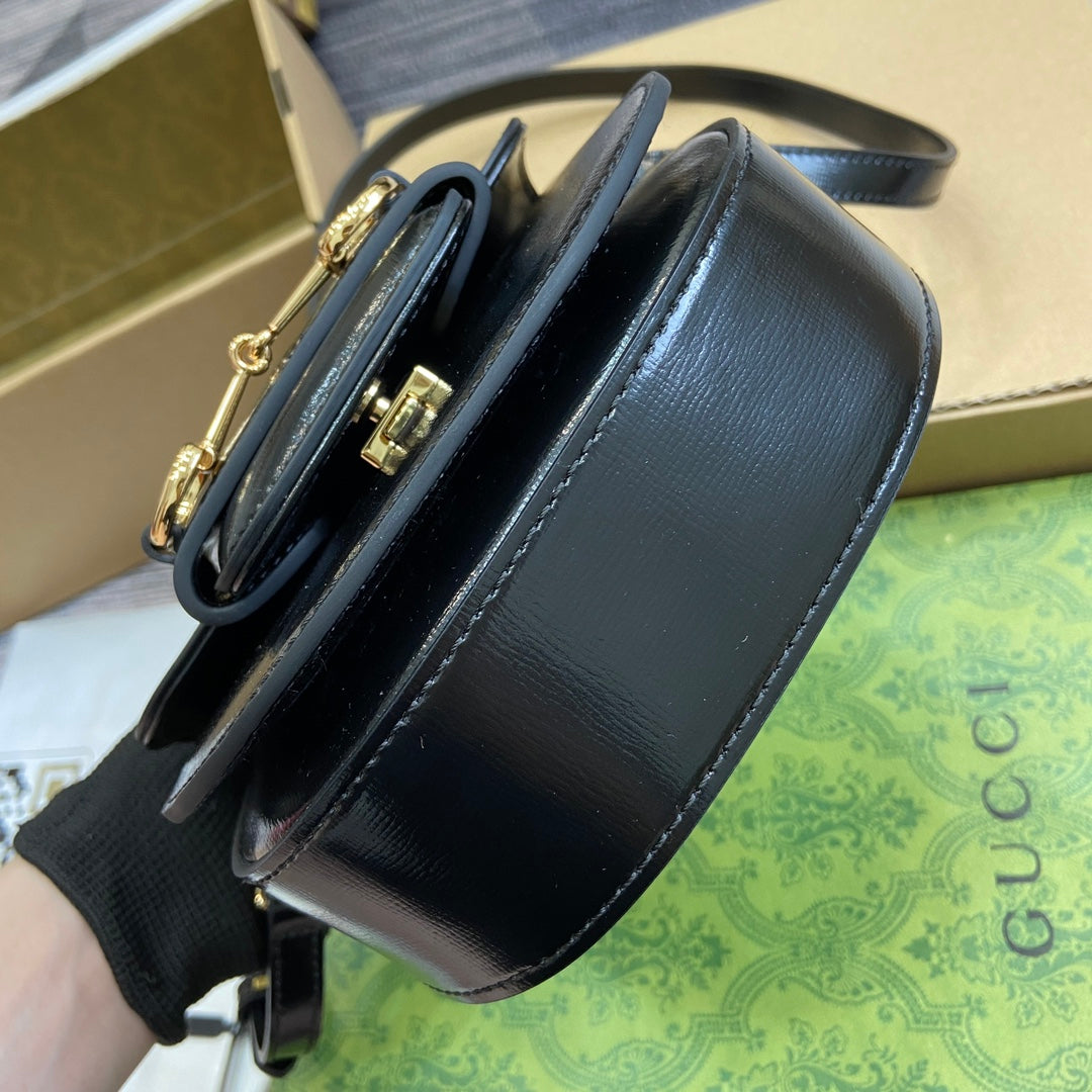Luxury Gucci HORSEBIT 1955 MINI TOP HANDLE BAG 18 IN BLACK CALFSKIN GOLD HARDWARE