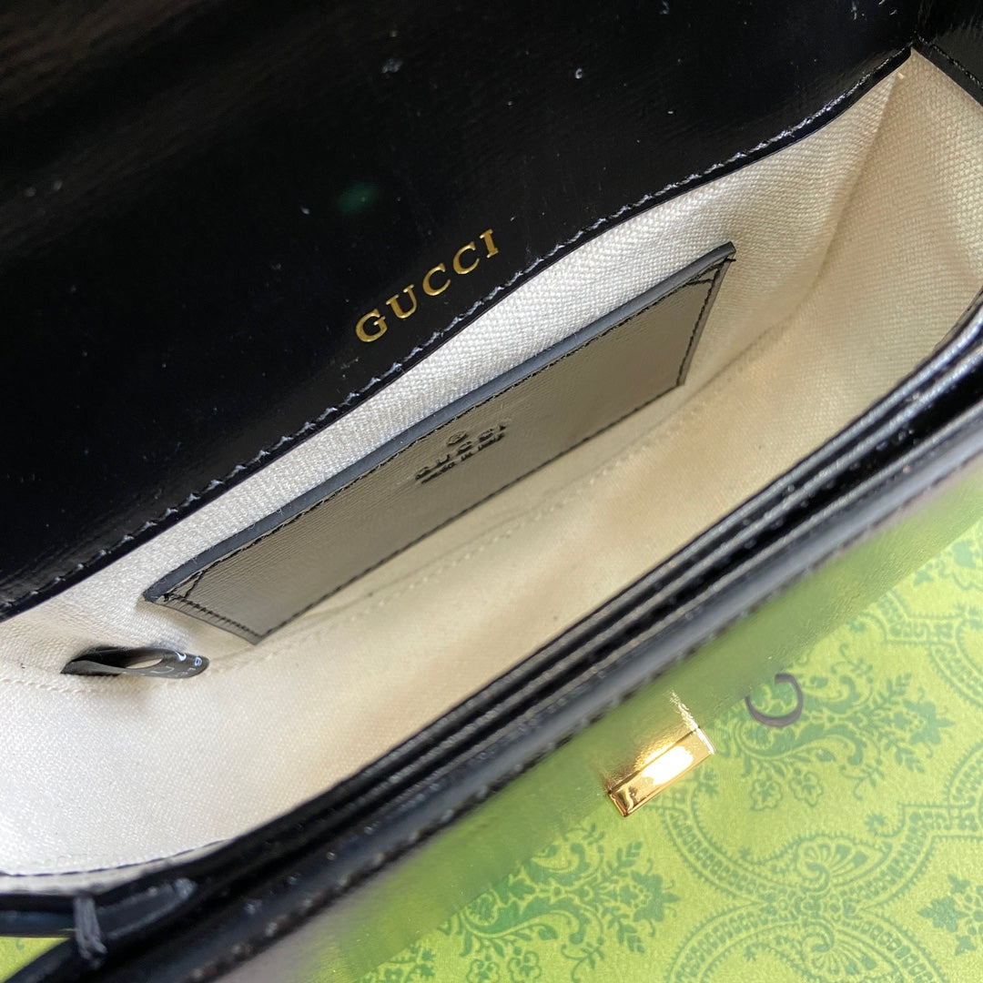 Luxury Gucci HORSEBIT 1955 MINI TOP HANDLE BAG 18 IN BLACK CALFSKIN GOLD HARDWARE