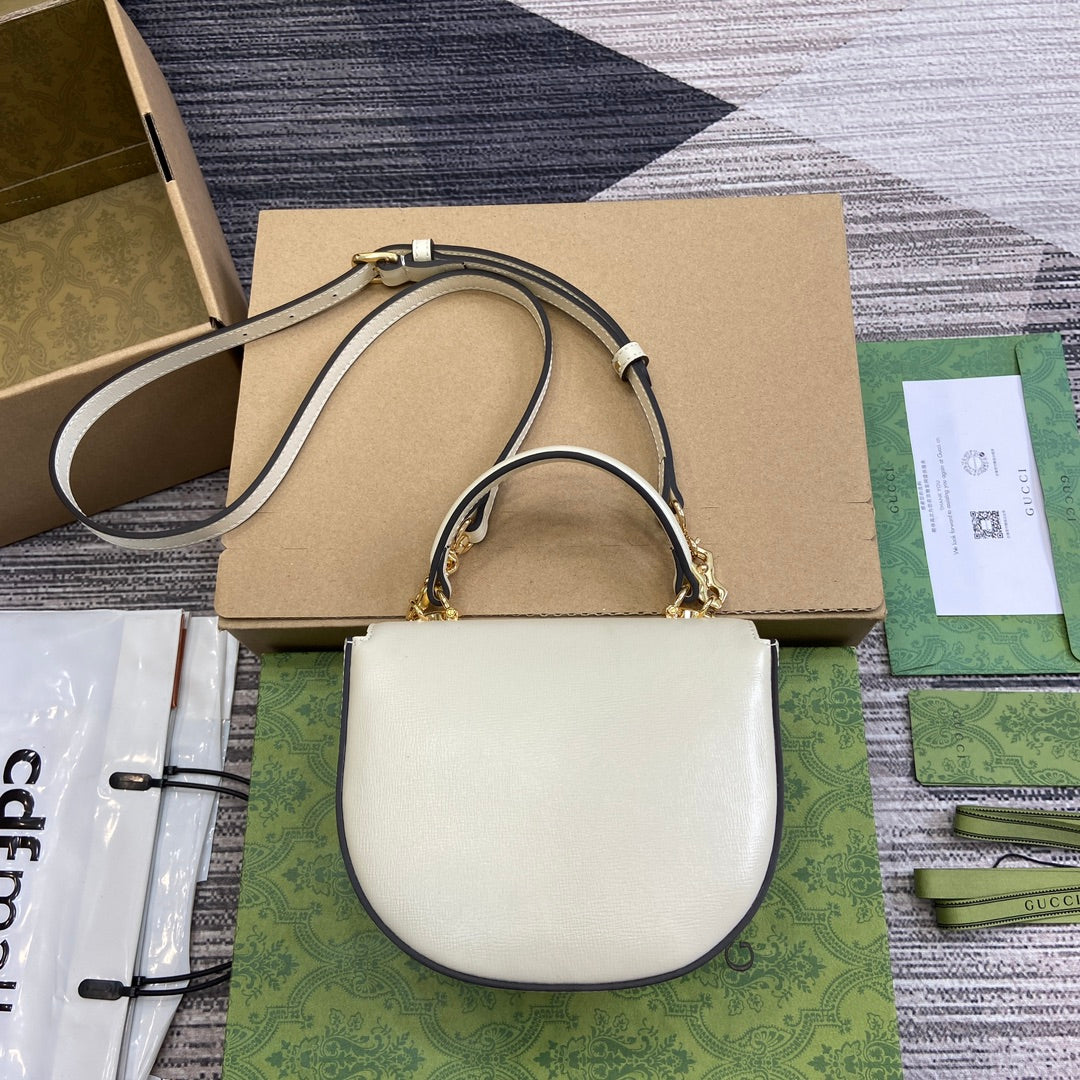 Luxury Gucci HORSEBIT 1955 MINI TOP HANDLE BAG 18 IN WHITE CALFSKIN GOLD HARDWARE