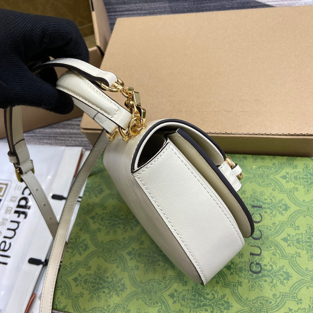 Luxury Gucci HORSEBIT 1955 MINI TOP HANDLE BAG 18 IN WHITE CALFSKIN GOLD HARDWARE