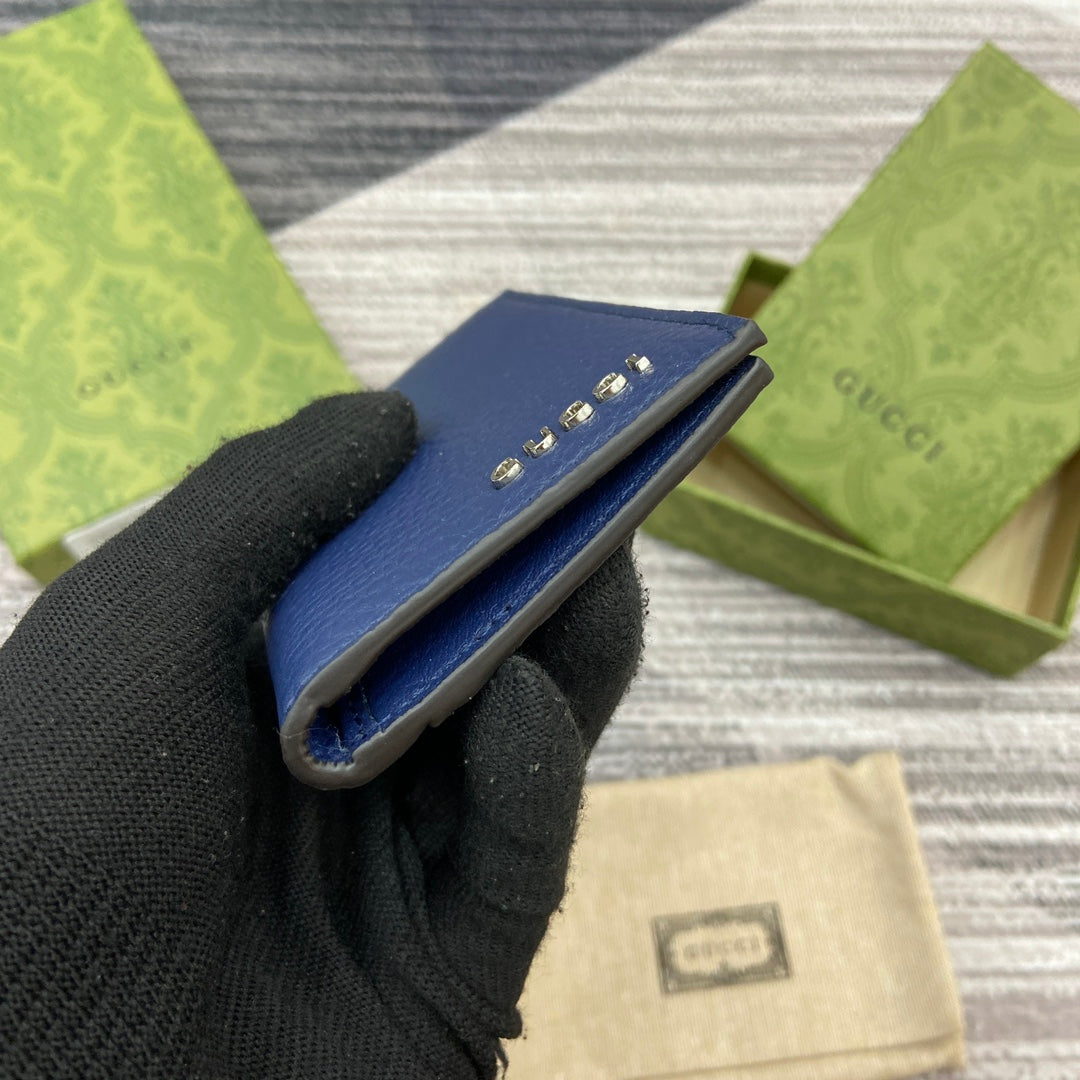 Luxury Gucci LONG CARD HOLDER 12 IN CLASSIC BLUE CALFSKIN