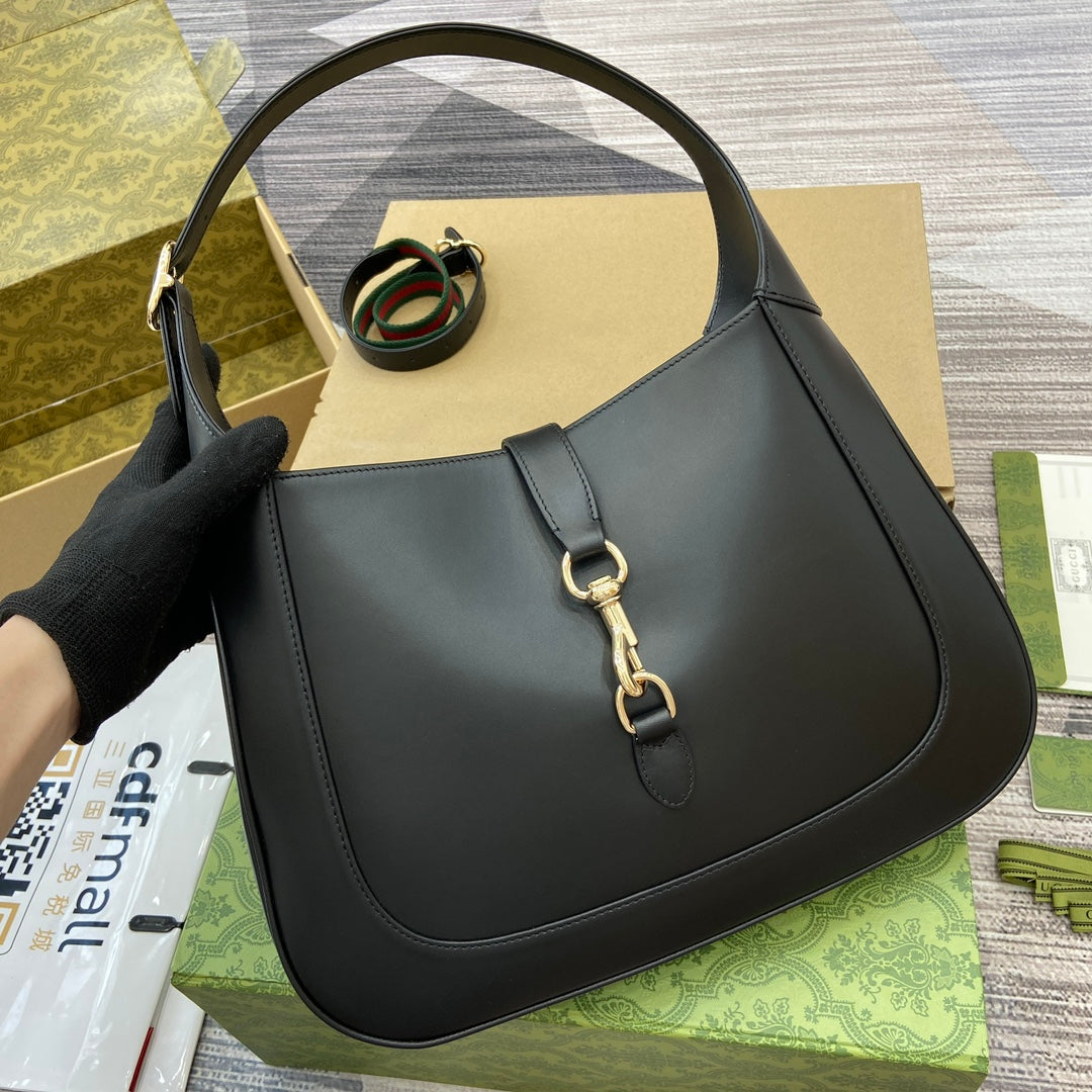Luxury Gucci JACKIE MEDIUM SHOULDER BAG 35 IN BLACK CALFSKIN GOLD HARDWARE