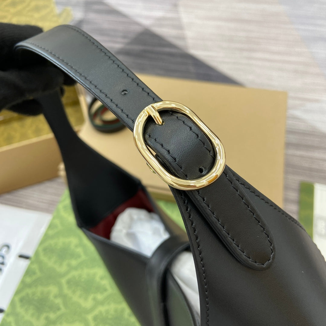 Luxury Gucci JACKIE MEDIUM SHOULDER BAG 35 IN BLACK CALFSKIN GOLD HARDWARE