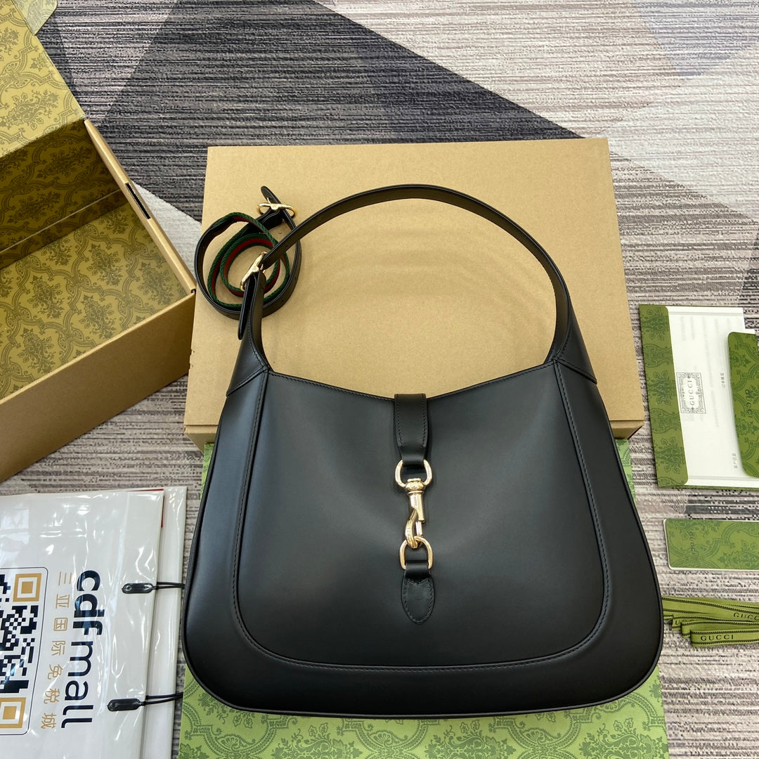 Luxury Gucci JACKIE MEDIUM SHOULDER BAG 35 IN BLACK CALFSKIN GOLD HARDWARE