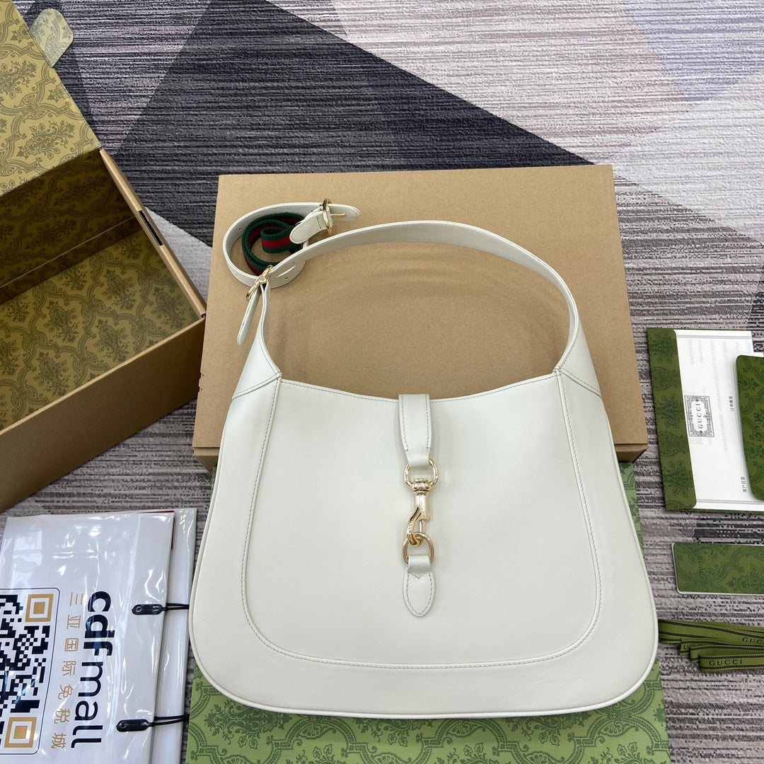 Luxury Gucci JACKIE MEDIUM SHOULDER BAG 35 IN WHITE CALFSKIN GOLD HARDWARE