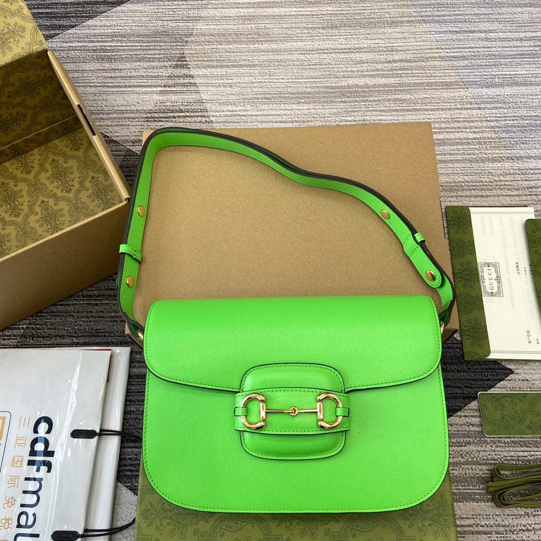 Luxury Gucci HORSEBIT 1955 SHOULDER BAG 25 IN THYME GREEN LAMBSKIN GOLD HARDWARE