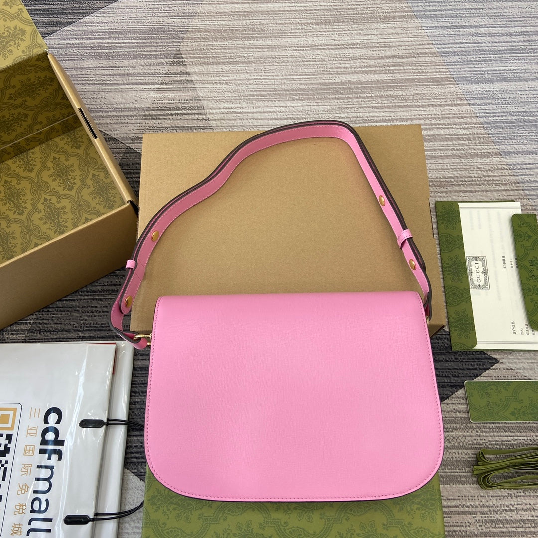 Luxury Gucci HORSEBIT 1955 SHOULDER BAG 25 IN PINK LAMBSKIN GOLD HARDWARE