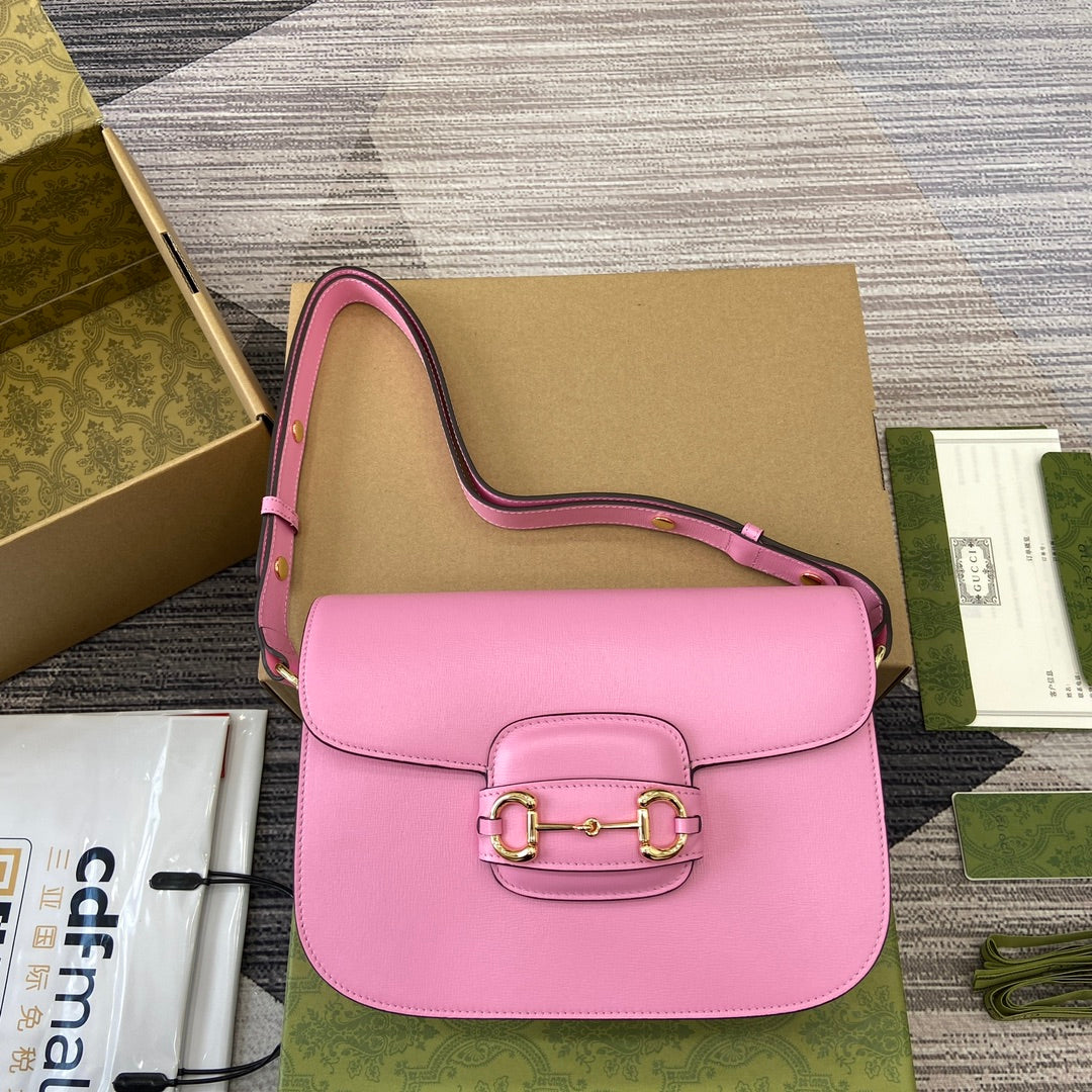 Luxury Gucci HORSEBIT 1955 SHOULDER BAG 25 IN PINK LAMBSKIN GOLD HARDWARE
