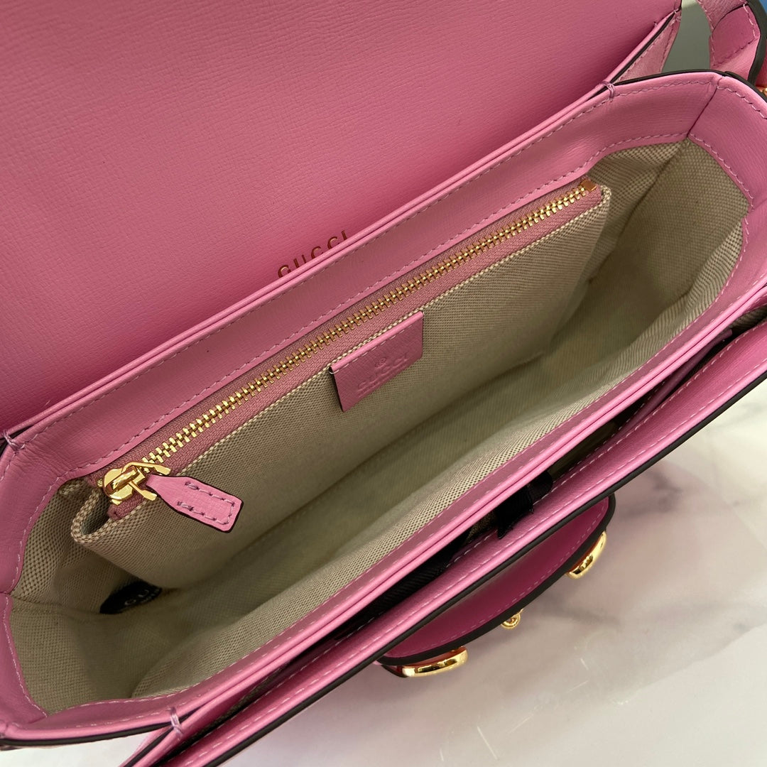 Luxury Gucci HORSEBIT 1955 SHOULDER BAG 25 IN PINK LAMBSKIN GOLD HARDWARE