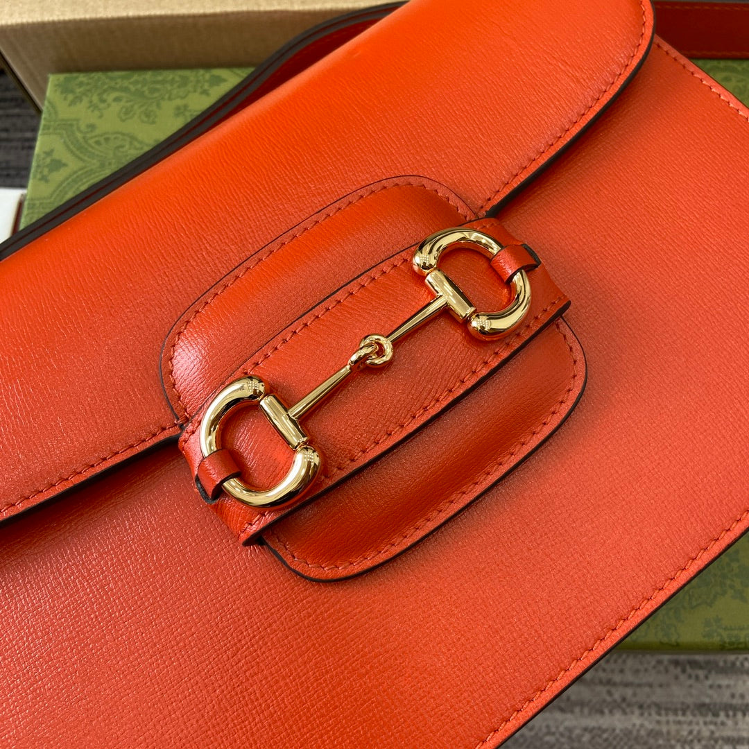 Luxury Gucci HORSEBIT 1955 SHOULDER BAG 25 IN ORANGE LAMBSKIN GOLD HARDWARE