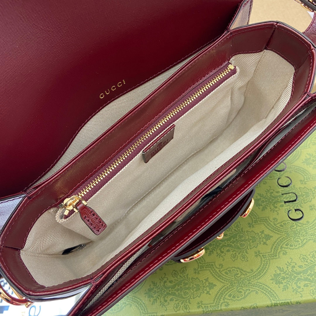 Luxury Gucci HORSEBIT 1955 SHOULDER BAG 25 IN WINE RED LAMBSKIN GOLD HARDWARE