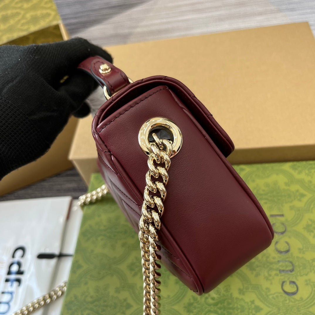 Luxury Gucci GG MARMONT 13 MINI TOP HANDLE BAG ROSSO ANCORA RED CALFSKIN