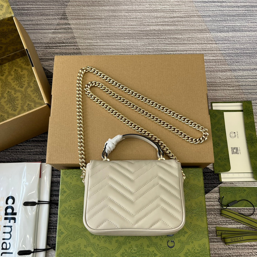 Luxury Gucci GG MARMONT 13 MINI TOP HANDLE BAG WHITE CALFSKIN