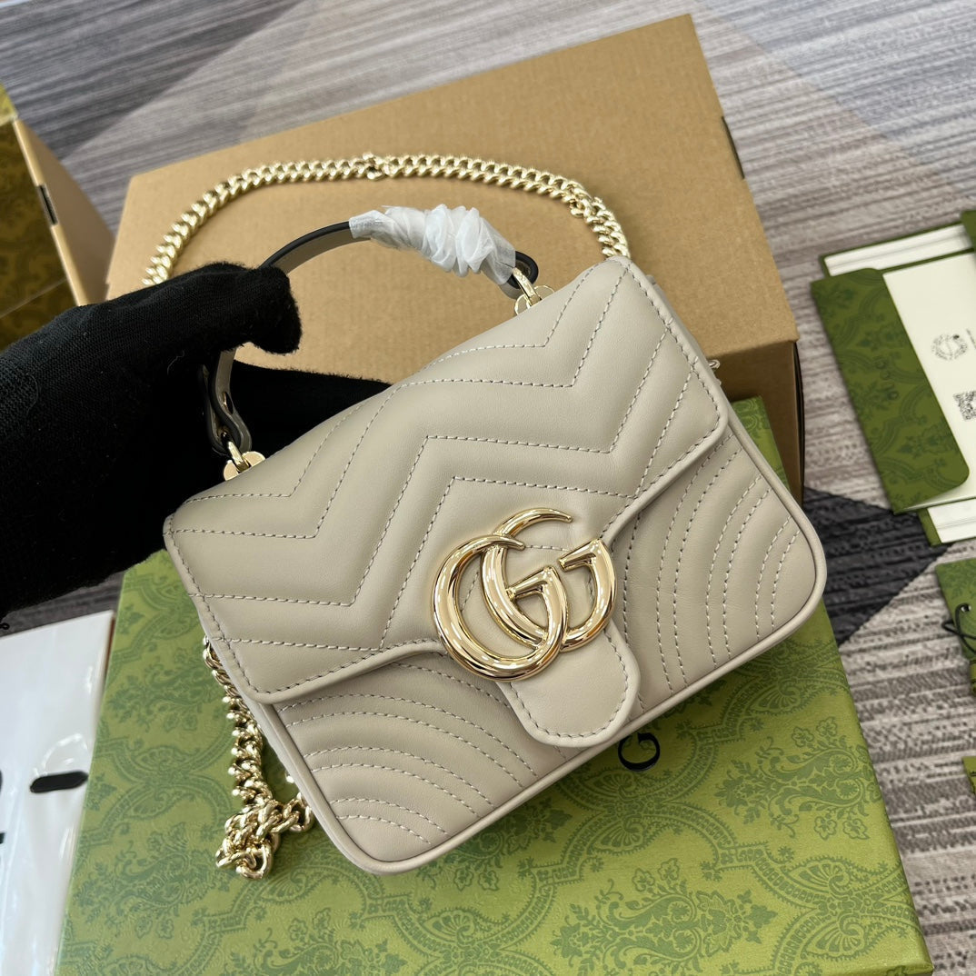 Luxury Gucci GG MARMONT 13 MINI TOP HANDLE BAG WHITE CALFSKIN