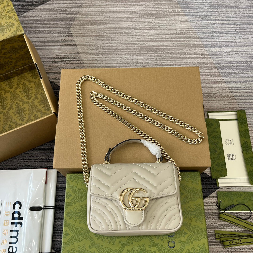 Luxury Gucci GG MARMONT 13 MINI TOP HANDLE BAG WHITE CALFSKIN