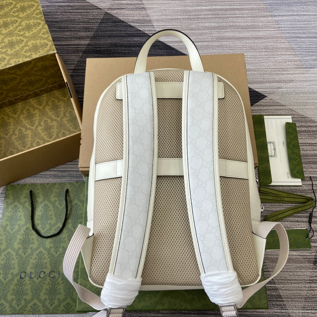 Luxury Gucci MEDIUM 40 GG BACKPACK WITH TAG WHITE CALFSKIN AND CANVAS
