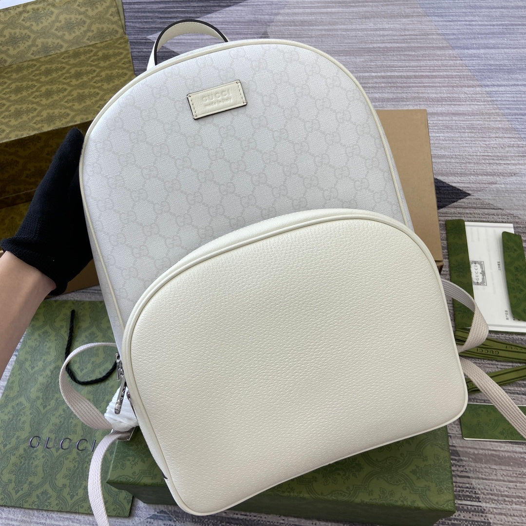 Luxury Gucci MEDIUM 40 GG BACKPACK WITH TAG WHITE CALFSKIN AND CANVAS