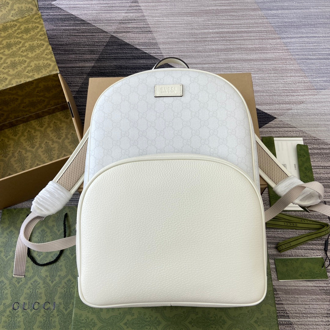 Luxury Gucci MEDIUM 40 GG BACKPACK WITH TAG WHITE CALFSKIN AND CANVAS