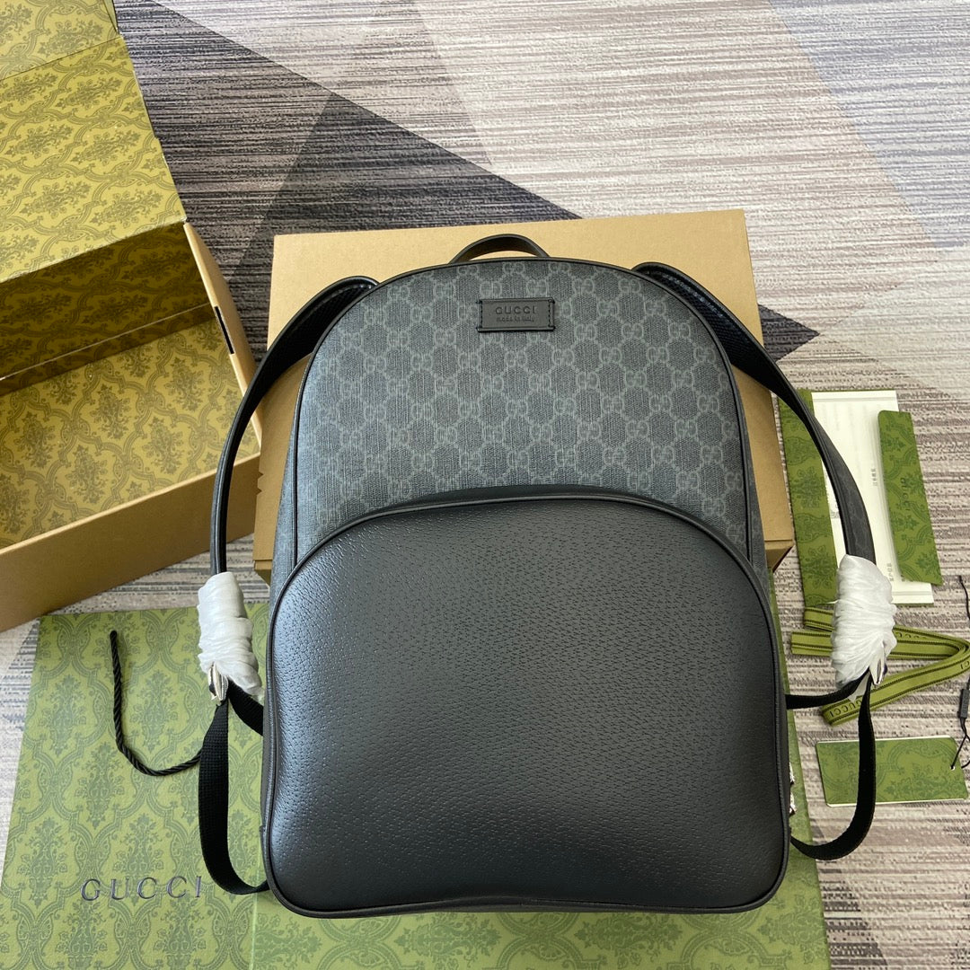 Luxury Gucci MEDIUM 40 GG BACKPACK WITH TAG BLACK CALFSKIN AND CANVAS