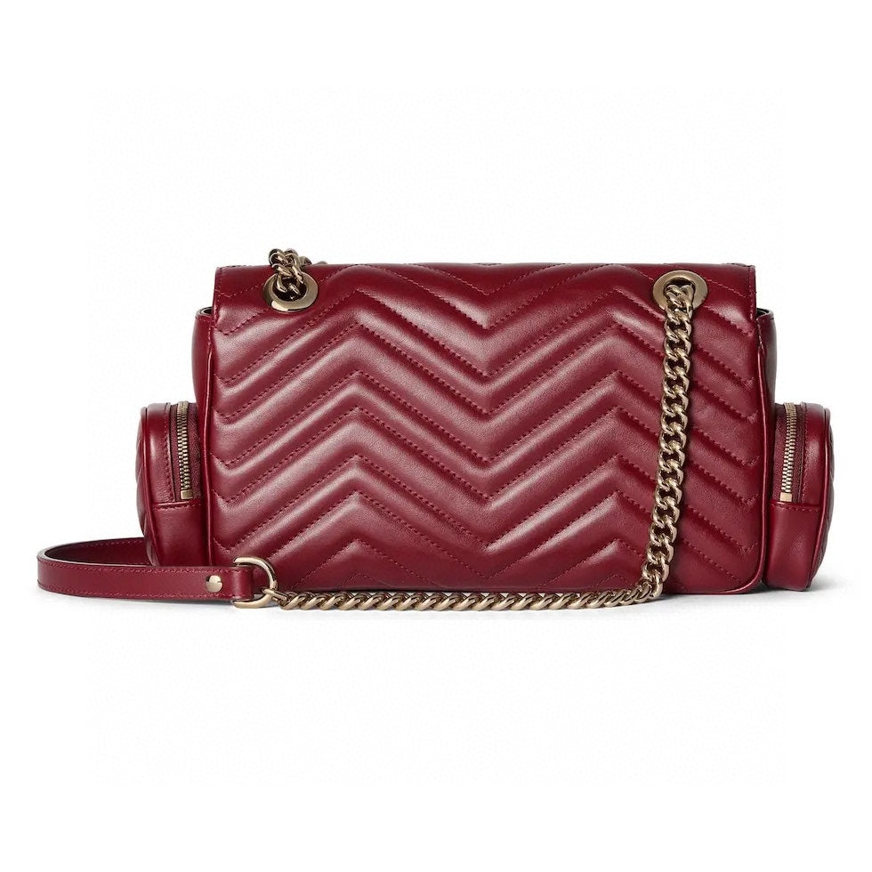 Luxury Gucci MARMONT SMALL MULTI-POCKET BAG 25 IN CURRANT RED CALFSKIN GOLD HARDWARE