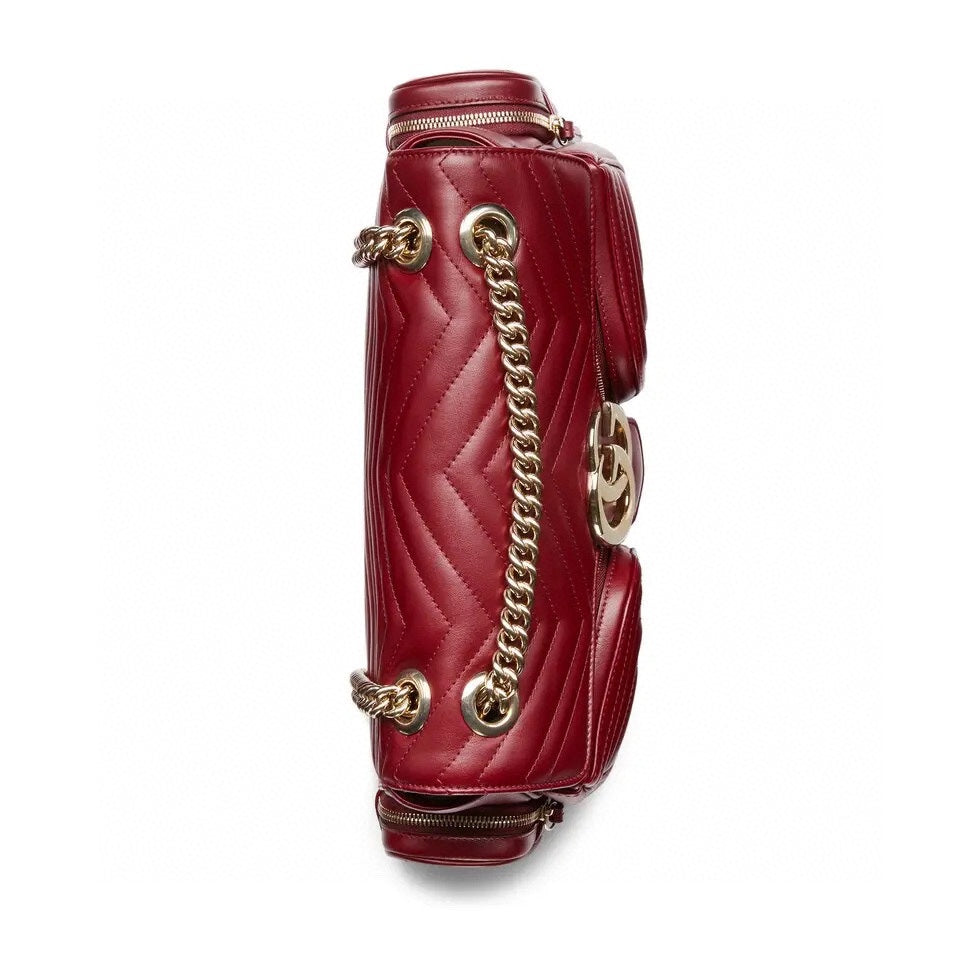 Luxury Gucci MARMONT SMALL MULTI-POCKET BAG 25 IN CURRANT RED CALFSKIN GOLD HARDWARE