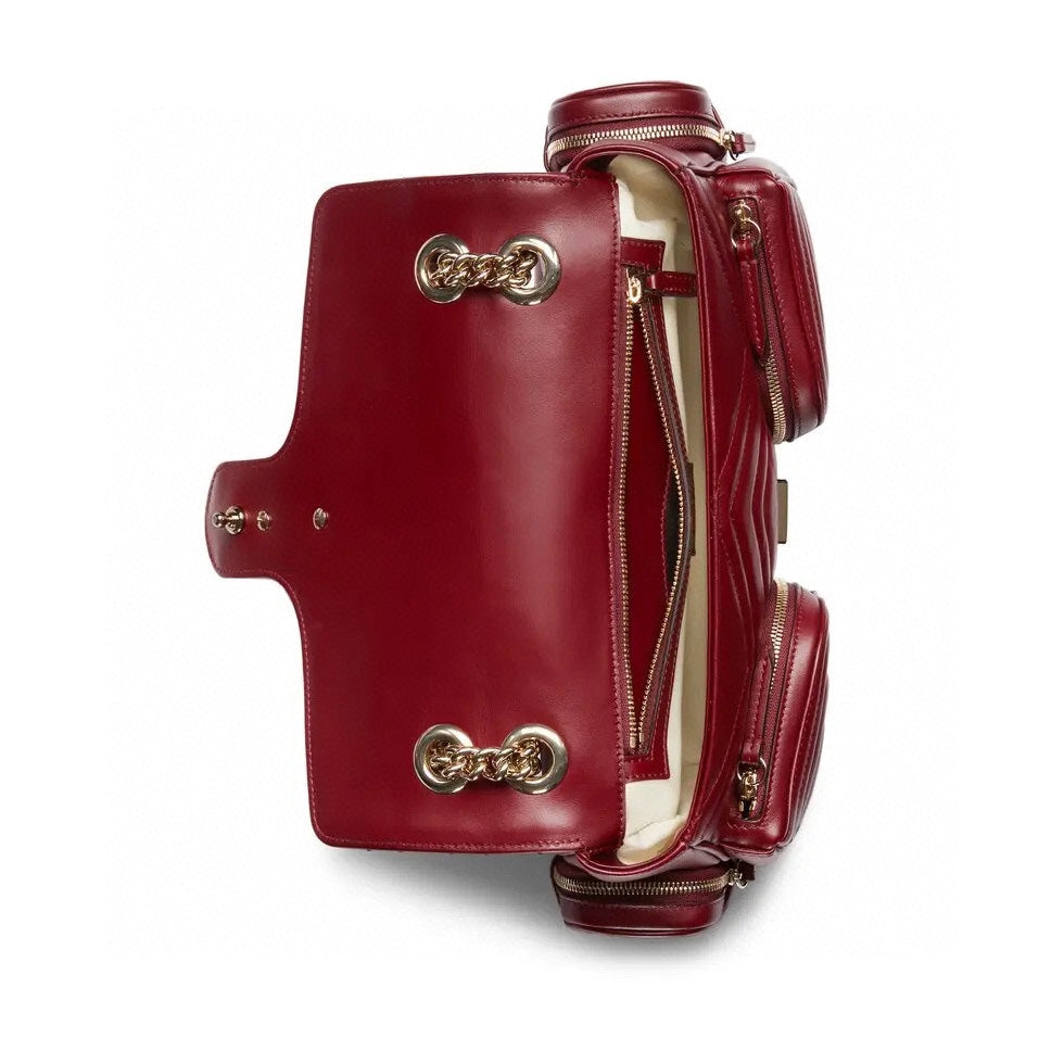 Luxury Gucci MARMONT SMALL MULTI-POCKET BAG 25 IN CURRANT RED CALFSKIN GOLD HARDWARE