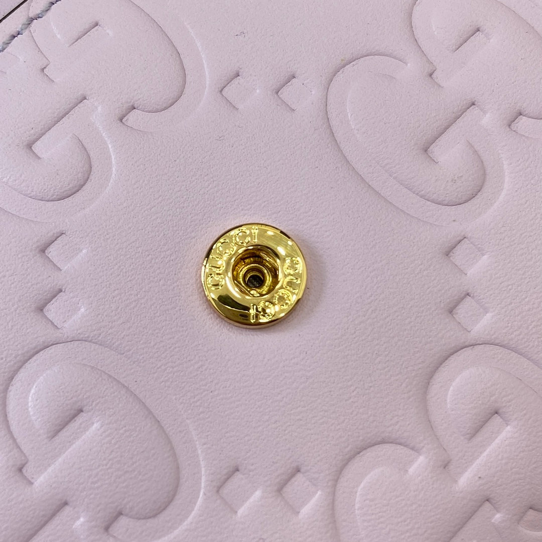 Luxury Gucci CONTINENTAL WALLET 19 IN LIGHT VIOLET EMBOSSED CALFSKIN GOLD HARDWARE