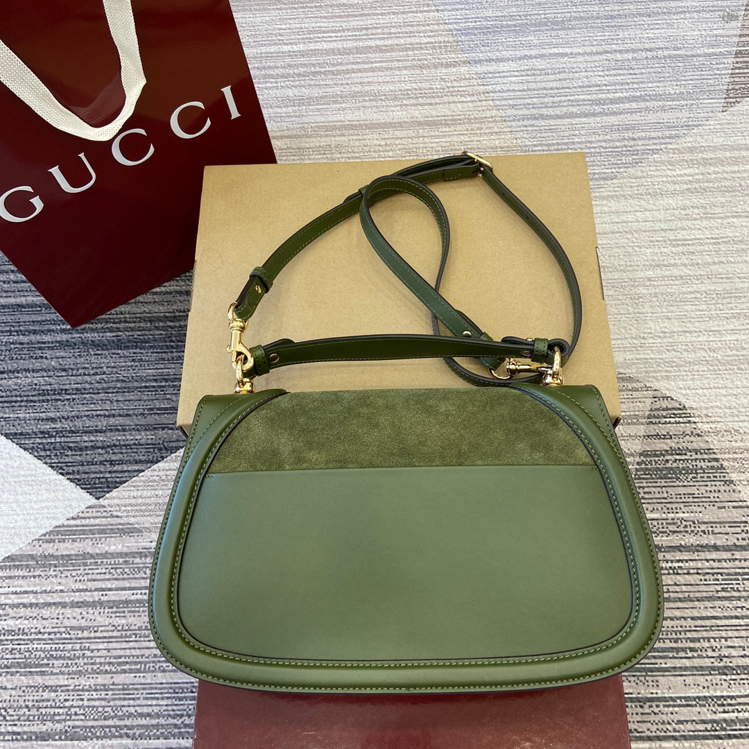 Luxury Gucci BLONDIE MEDIUM SHOULDER BAG 32 IN JUNIPER GREEN CALFSKIN AND SUEDE GOLD HARDWARE