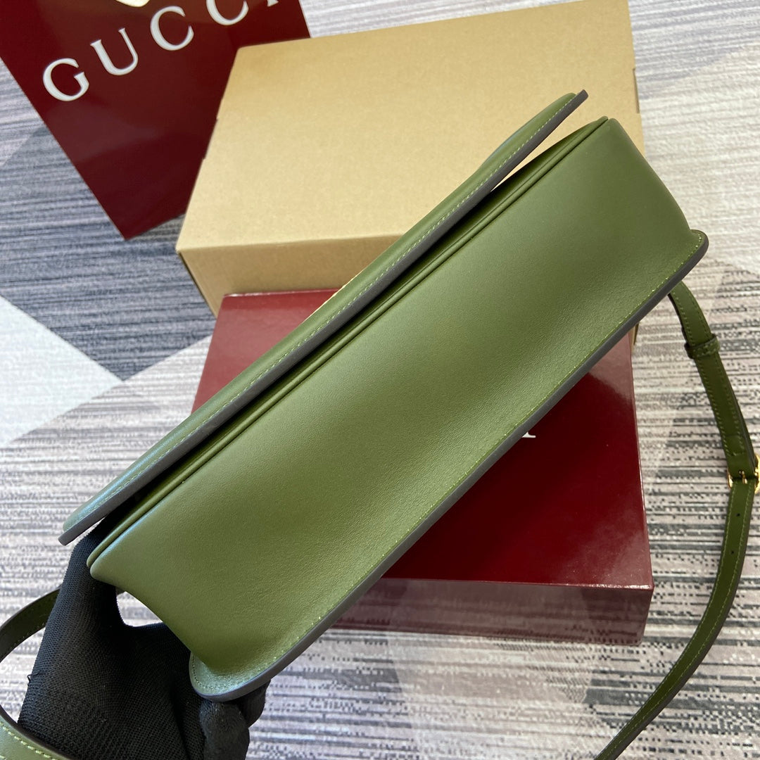 Luxury Gucci BLONDIE MEDIUM SHOULDER BAG 32 IN JUNIPER GREEN CALFSKIN AND SUEDE GOLD HARDWARE