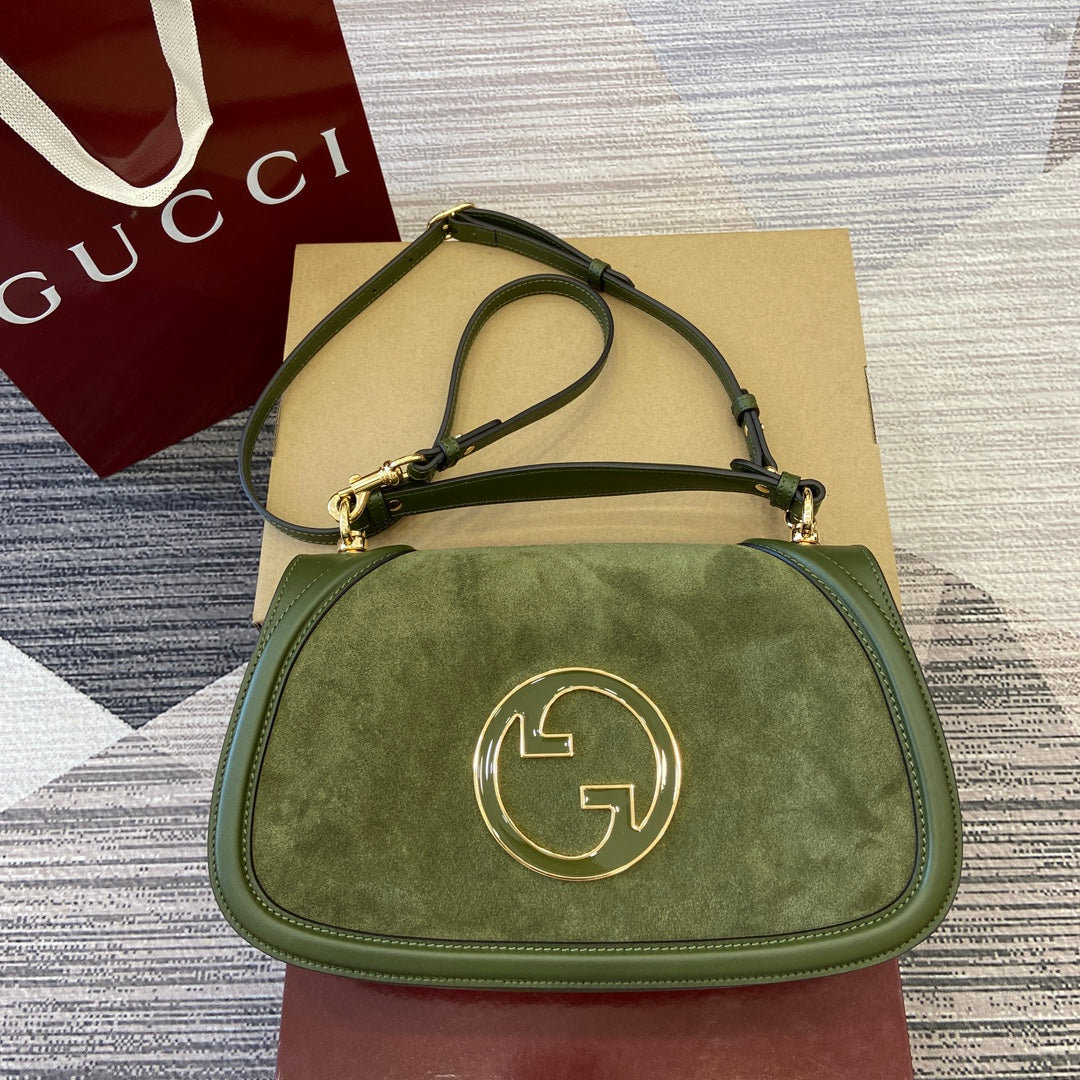 Luxury Gucci BLONDIE MEDIUM SHOULDER BAG 32 IN JUNIPER GREEN CALFSKIN AND SUEDE GOLD HARDWARE