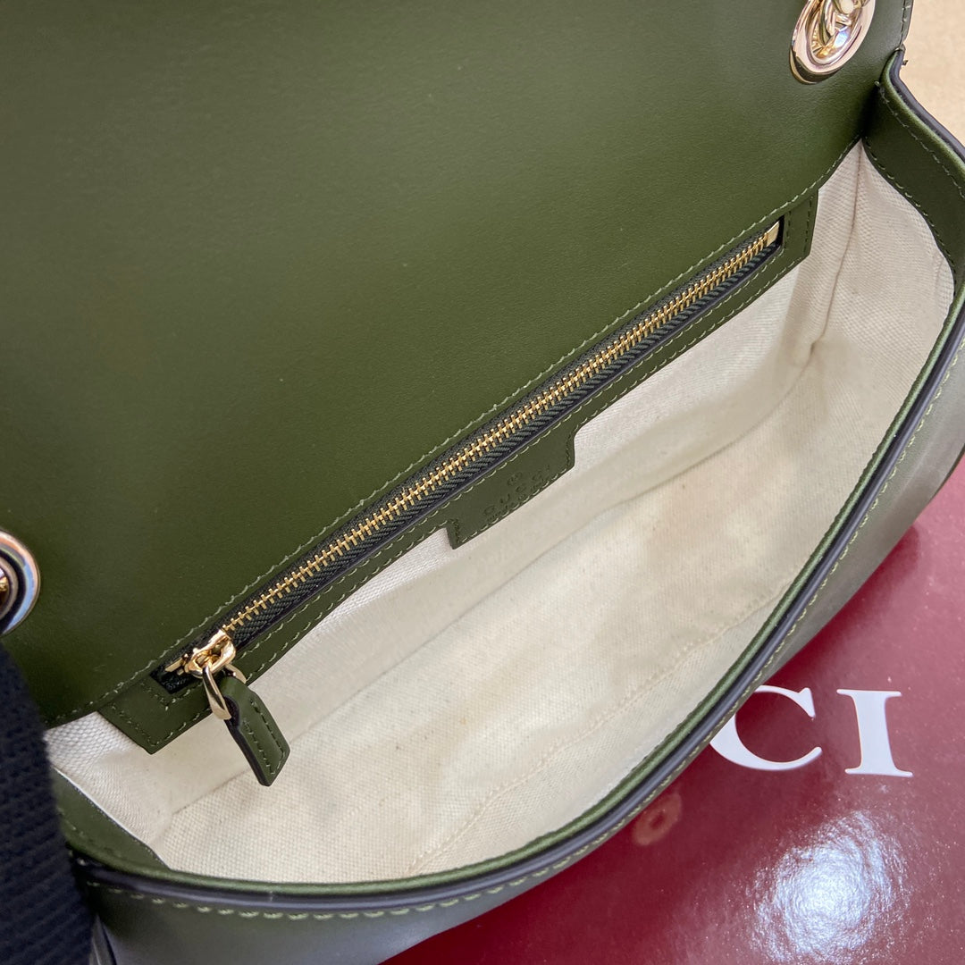 Luxury Gucci BLONDIE SMALL SHOULDER BAG 26 IN JUNIPER GREEN CALFSKIN AND SUEDE GOLD HARDWARE