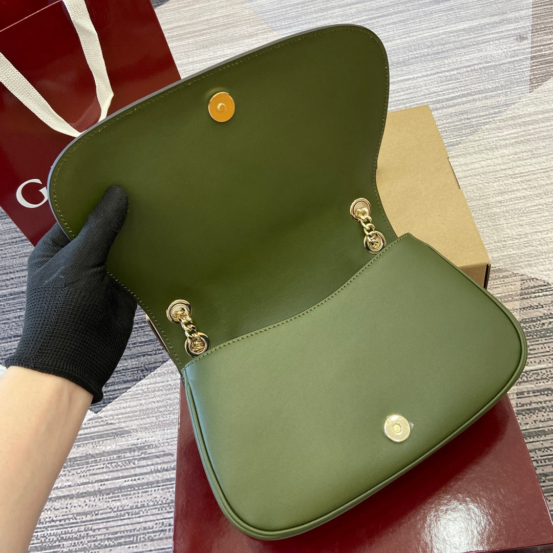 Luxury Gucci BLONDIE SMALL SHOULDER BAG 26 IN JUNIPER GREEN CALFSKIN AND SUEDE GOLD HARDWARE