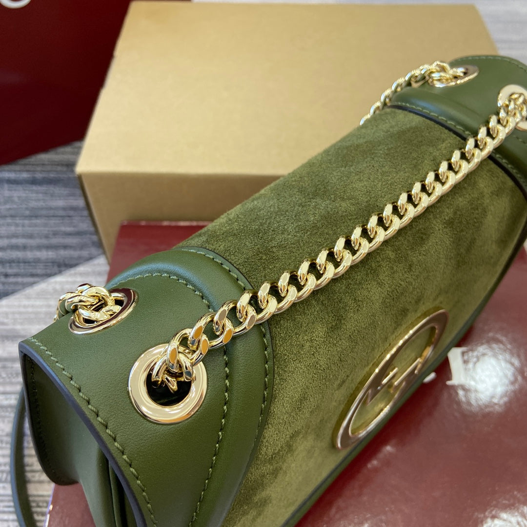 Luxury Gucci BLONDIE SMALL SHOULDER BAG 26 IN JUNIPER GREEN CALFSKIN AND SUEDE GOLD HARDWARE
