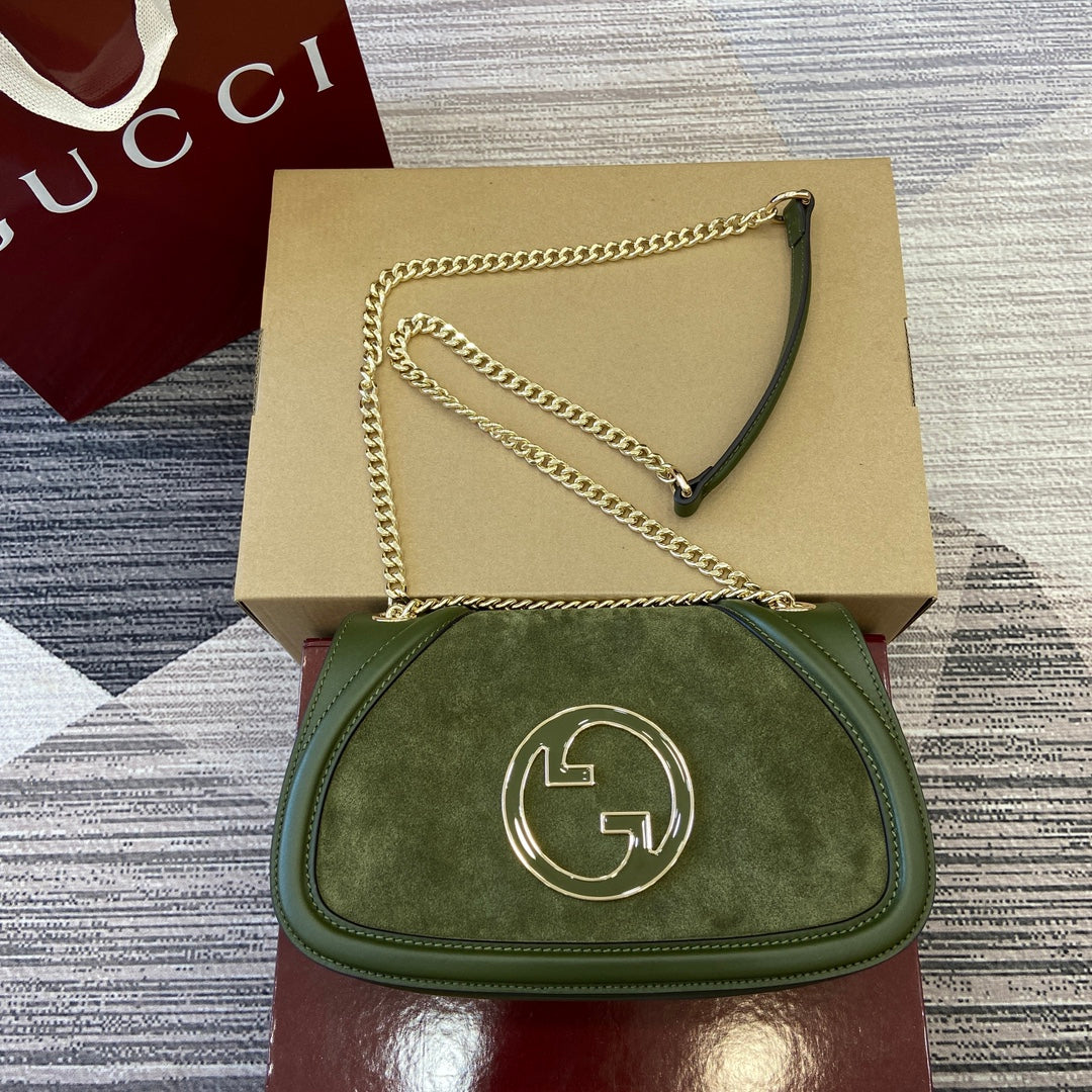 Luxury Gucci BLONDIE SMALL SHOULDER BAG 26 IN JUNIPER GREEN CALFSKIN AND SUEDE GOLD HARDWARE