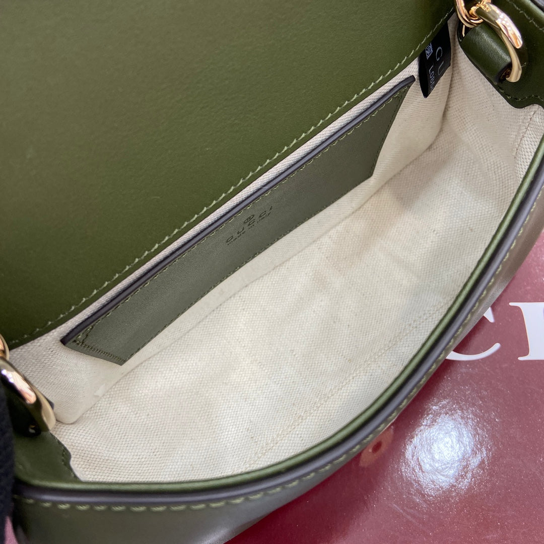 Luxury Gucci BLONDIE MINI SHOULDER BAG 21 IN JUNIPER GREEN CALFSKIN AND SUEDE GOLD HARDWARE