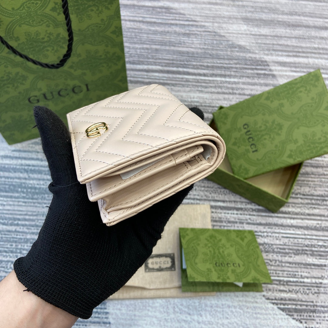 Luxury Gucci MARMONT CARD CASE 11 IN BEIGE CALFSKIN