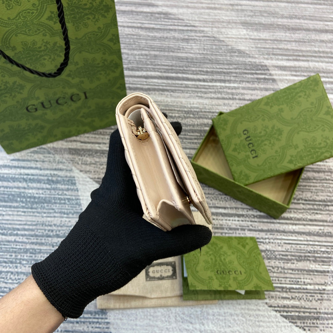 Luxury Gucci MARMONT CARD CASE 11 IN BEIGE CALFSKIN