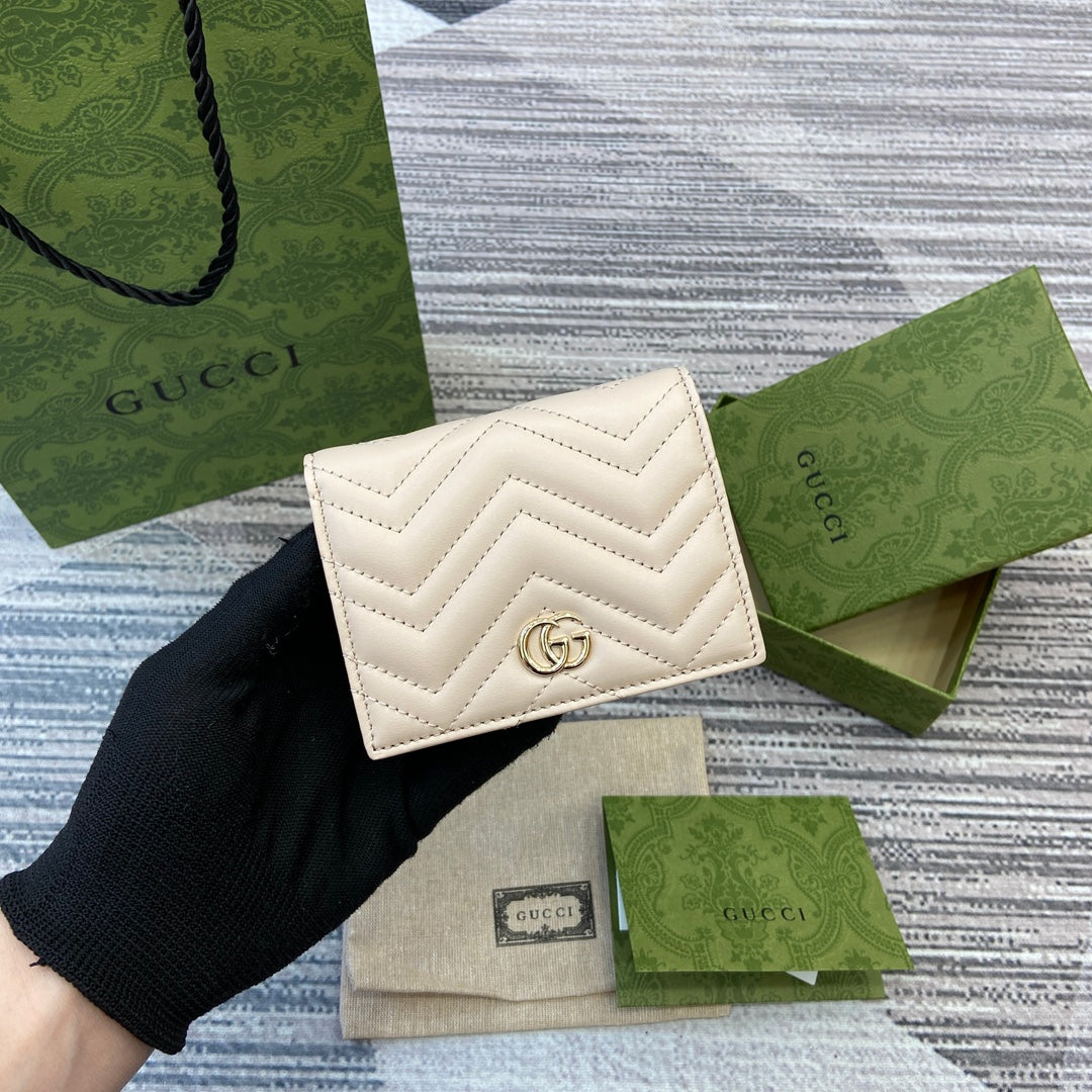 Luxury Gucci MARMONT CARD CASE 11 IN BEIGE CALFSKIN