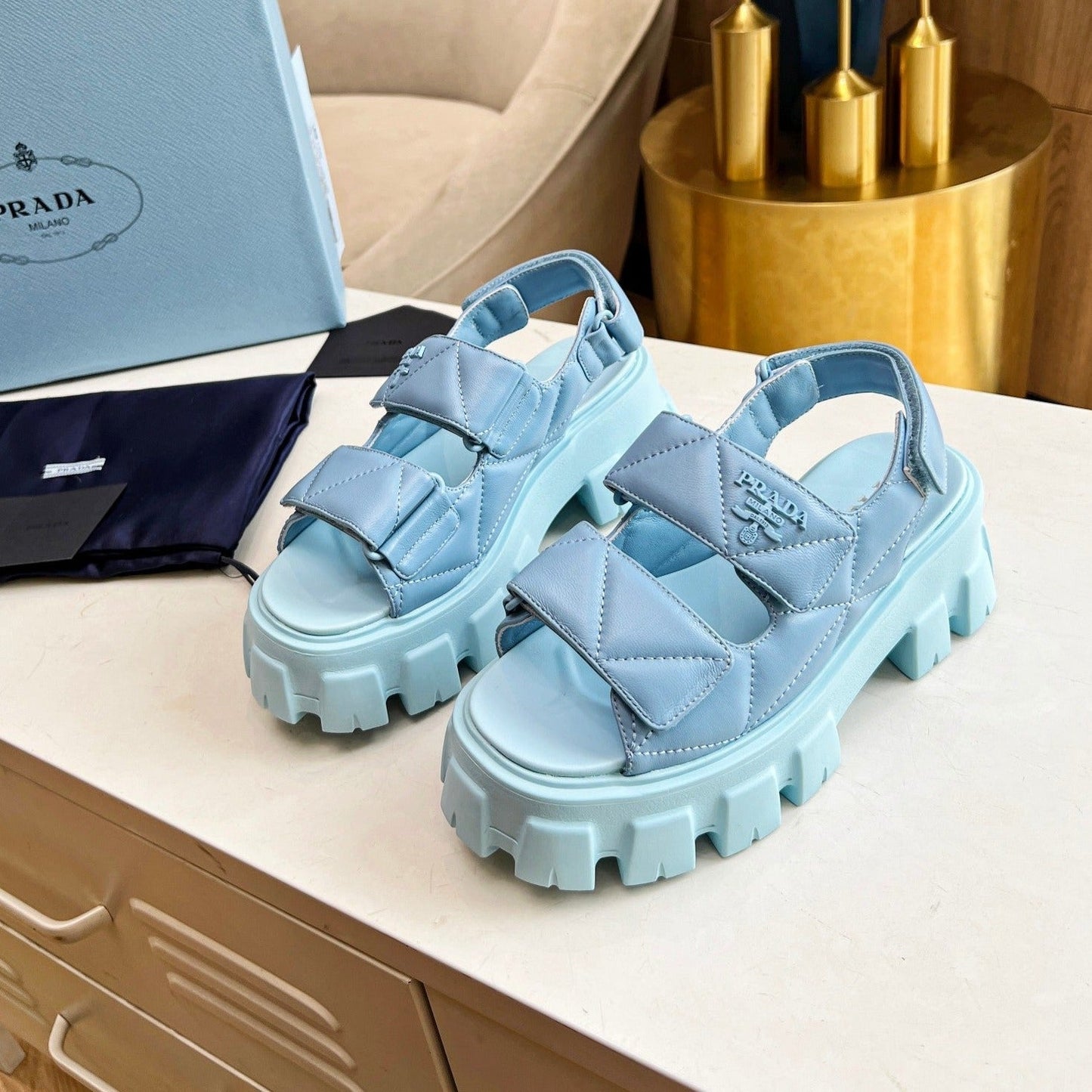 Luxury PradaMONOLITH NAPPA SANDALS SKY LAMBSKIN