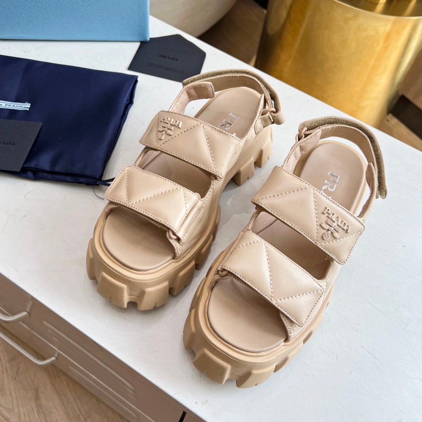 Luxury PradaMONOLITH NAPPA SANDALS BEIGE LAMBSKIN