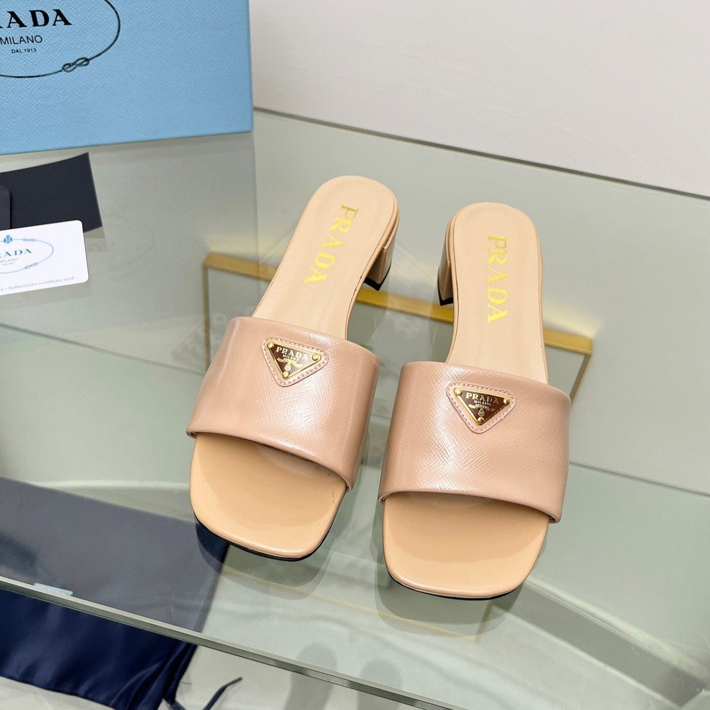 Luxury PradaEMBROIDERED SLIDES 40 TUSCAN CALFSKIN